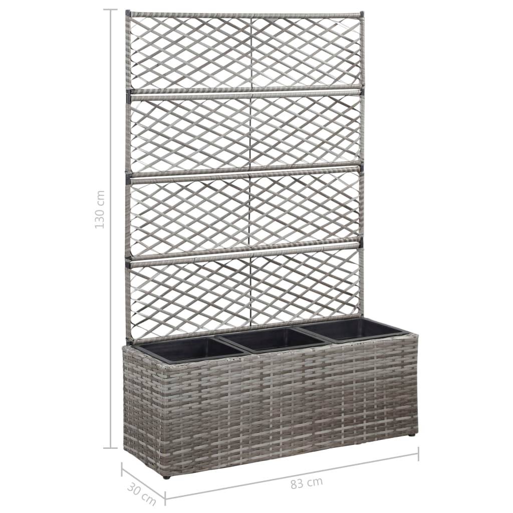 Vidaxl - Lit surélevé en treillis 3 pots 83x30x130cm Résine tressée Gris vidaXL 46935 - Image 3