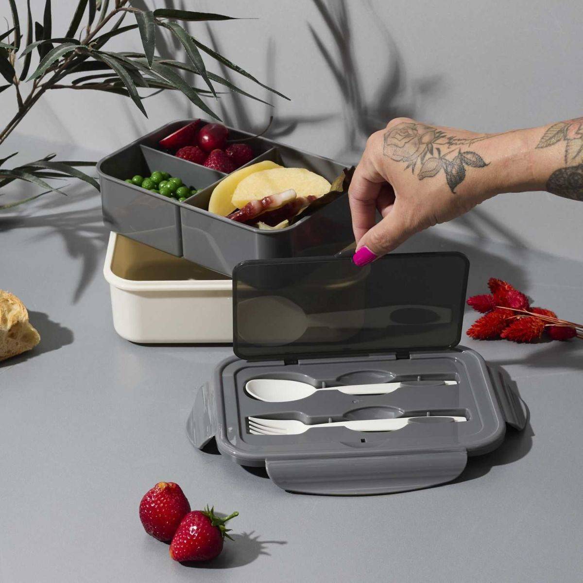 Cook Concept - Lunch Box Avec Couverts "Unicolore" 20cm Gris - Image 9