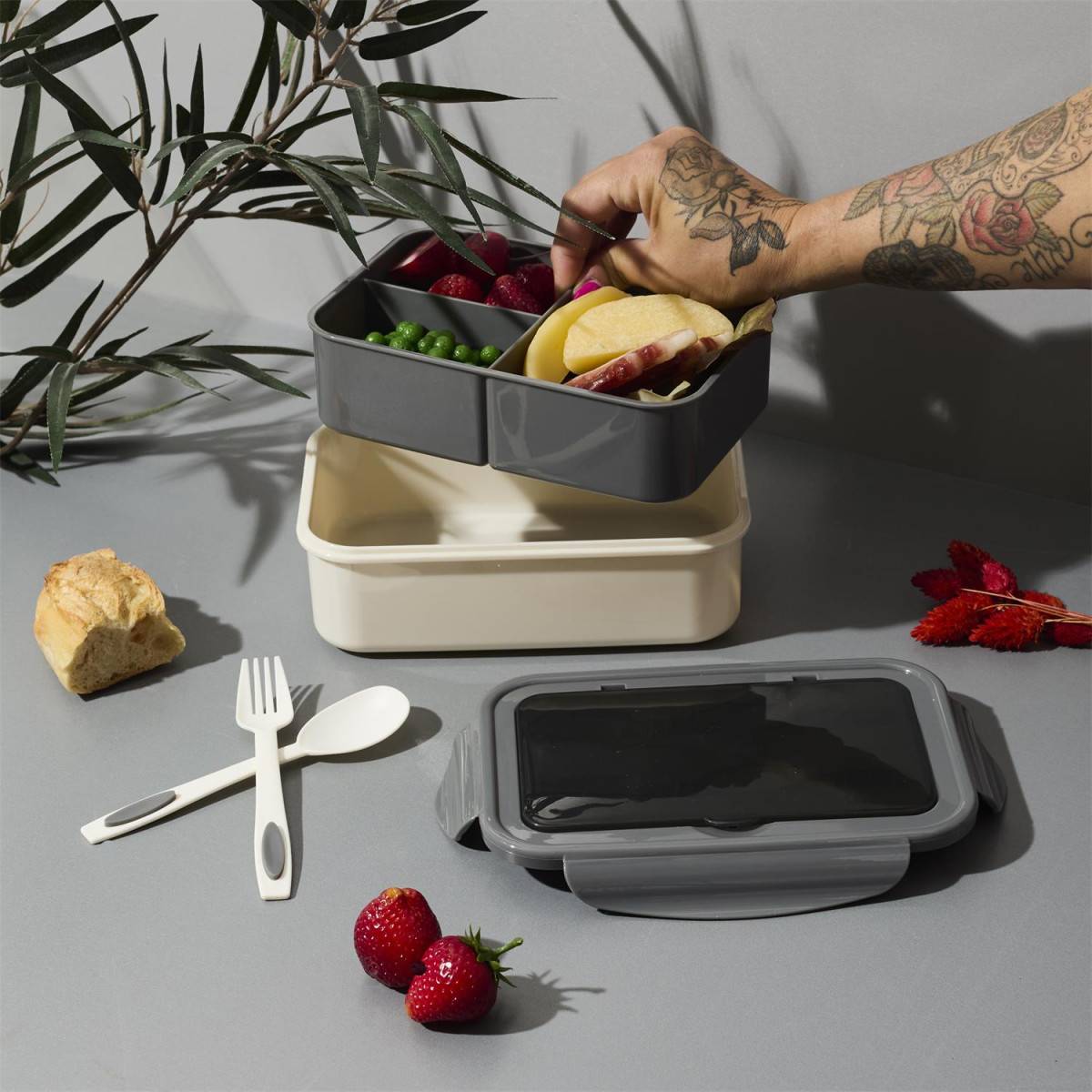Cook Concept - Lunch Box Avec Couverts "Unicolore" 20cm Gris - Image 10
