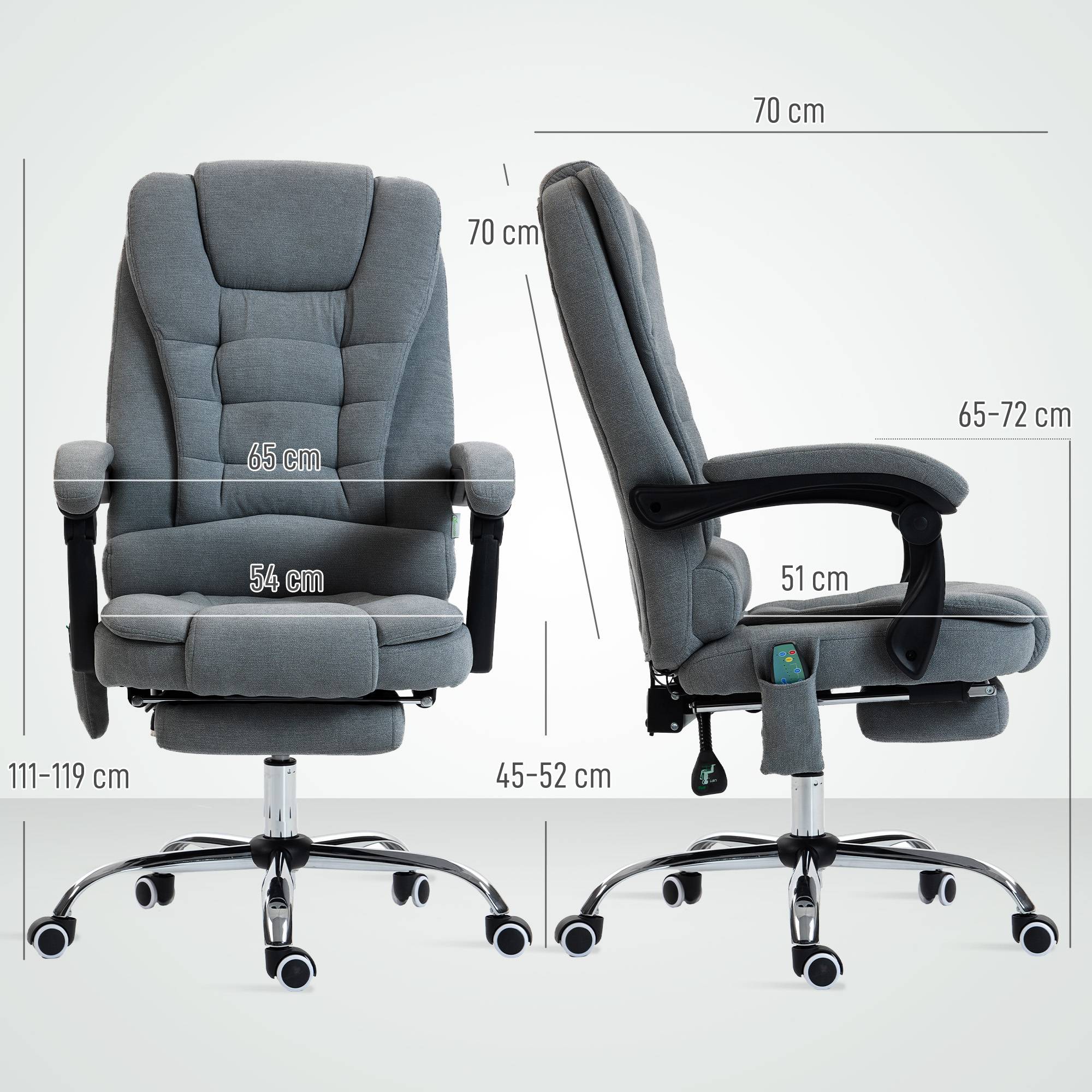 Sans Marque - Fauteuil de bureau massant et chauffant, chaise de bureau, hauteur réglable, dossier inclinable, 65x70x111-119cm, gris - Image 5