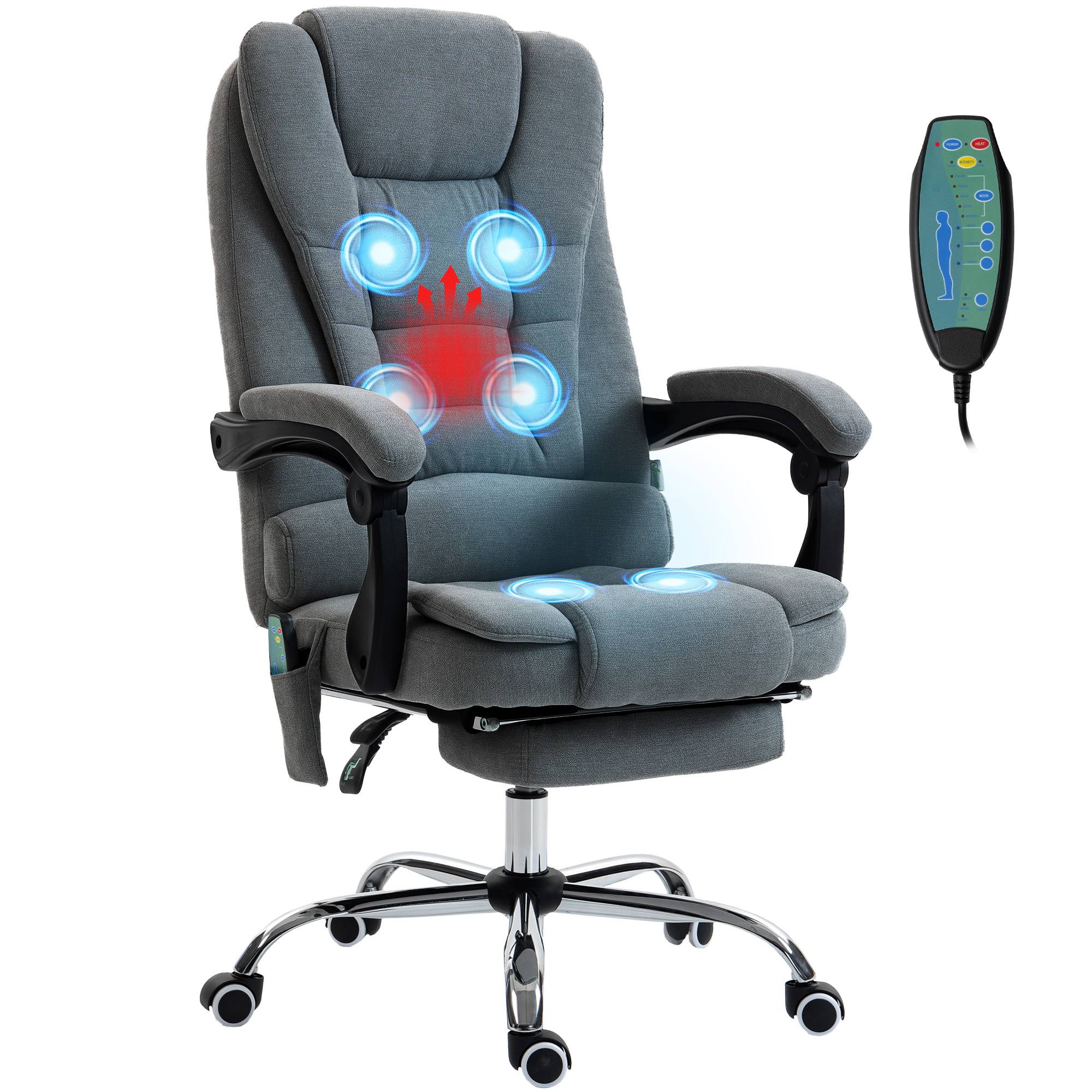 Sans Marque - Fauteuil de bureau massant et chauffant, chaise de bureau, hauteur réglable, dossier inclinable, 65x70x111-119cm, gris - Image 2