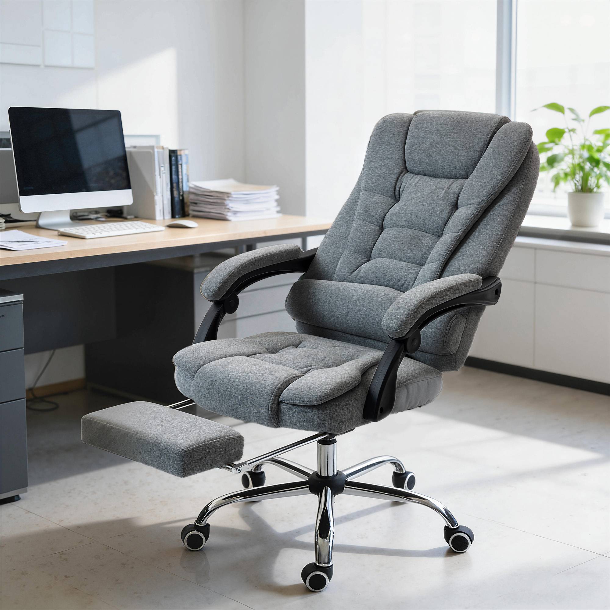 Sans Marque - Fauteuil de bureau massant et chauffant, chaise de bureau, hauteur réglable, dossier inclinable, 65x70x111-119cm, gris - Image 4