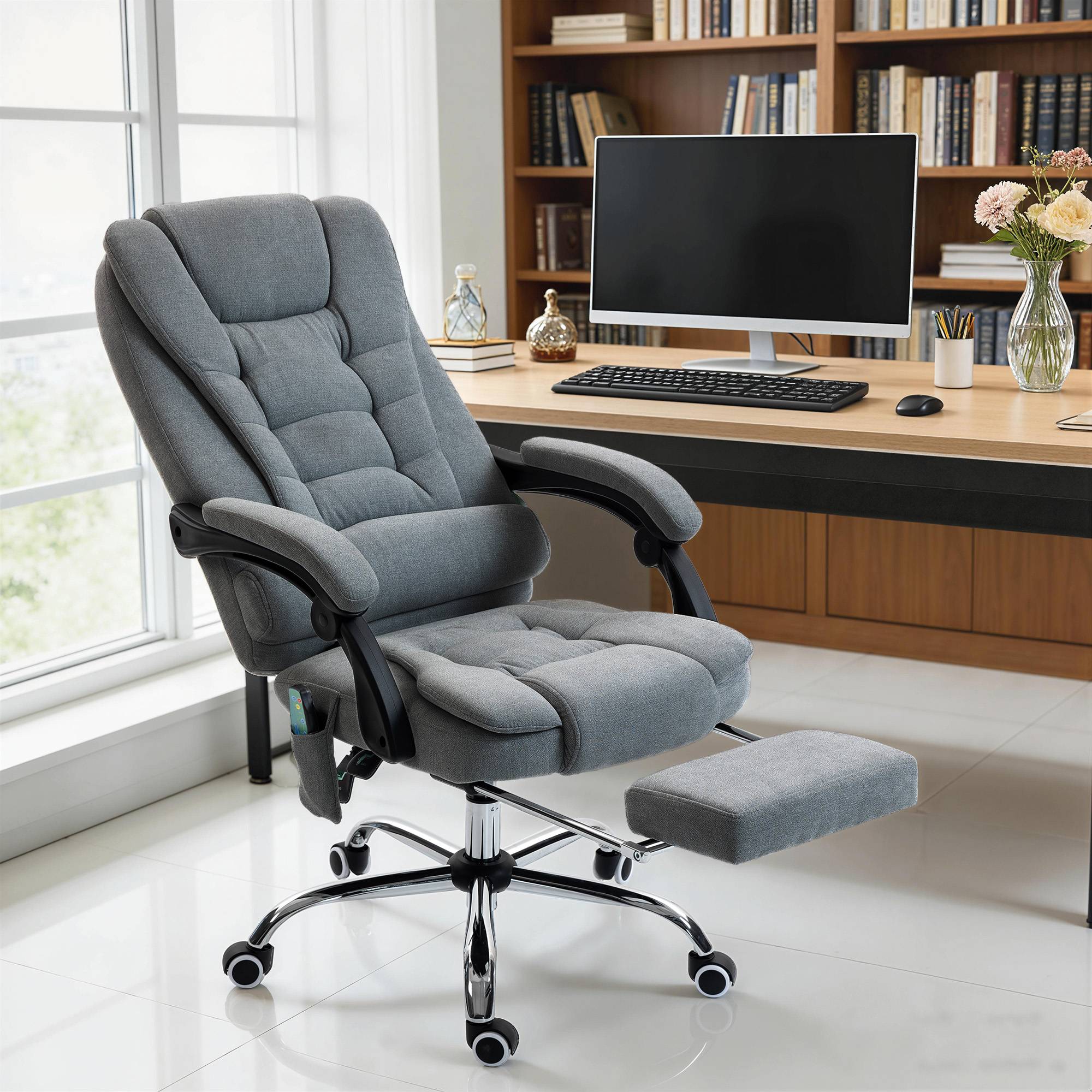Sans Marque - Fauteuil de bureau massant et chauffant, chaise de bureau, hauteur réglable, dossier inclinable, 65x70x111-119cm, gris - Image 3