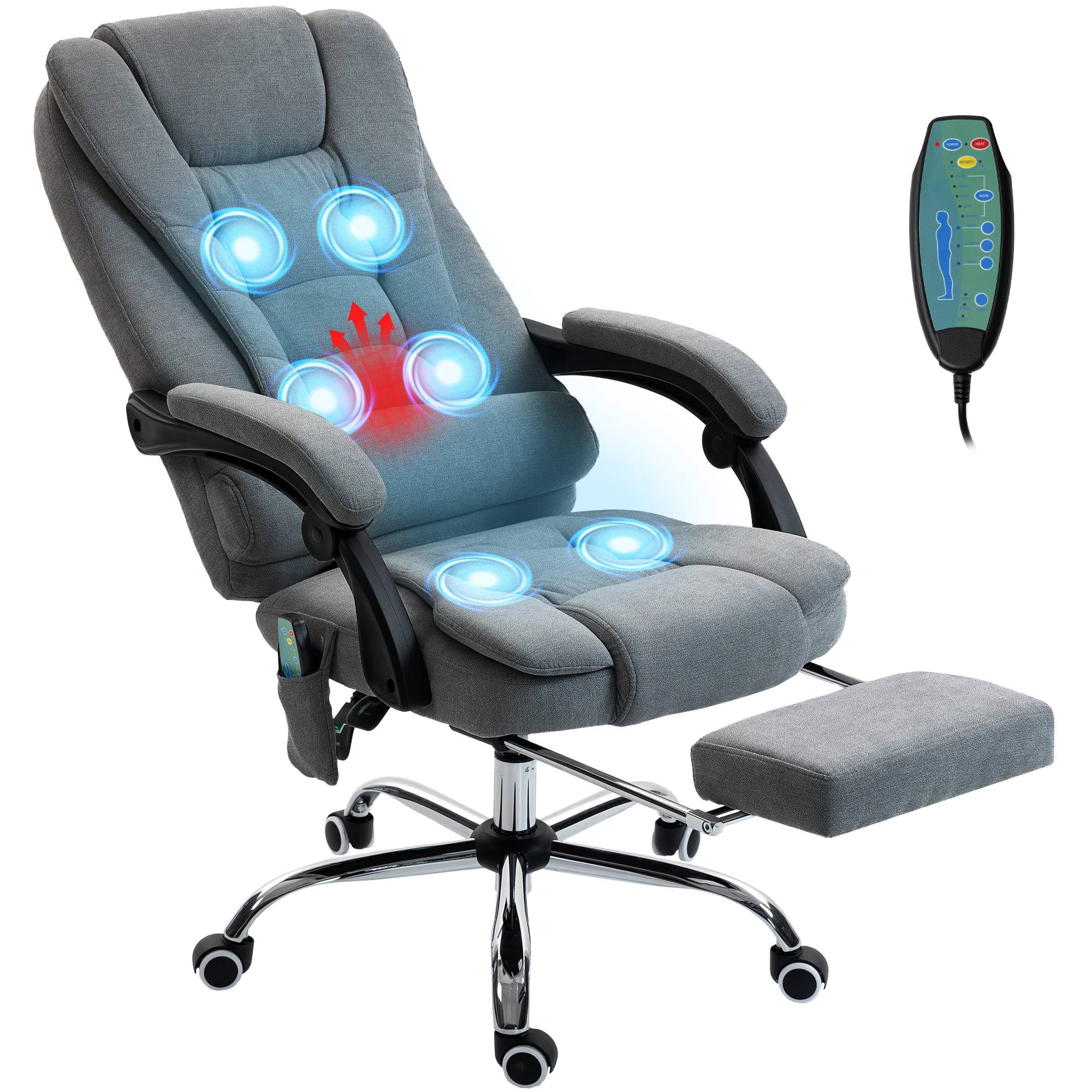 Sans Marque - Fauteuil de bureau massant et chauffant, chaise de bureau, hauteur réglable, dossier inclinable, 65x70x111-119cm, gris - Image 1