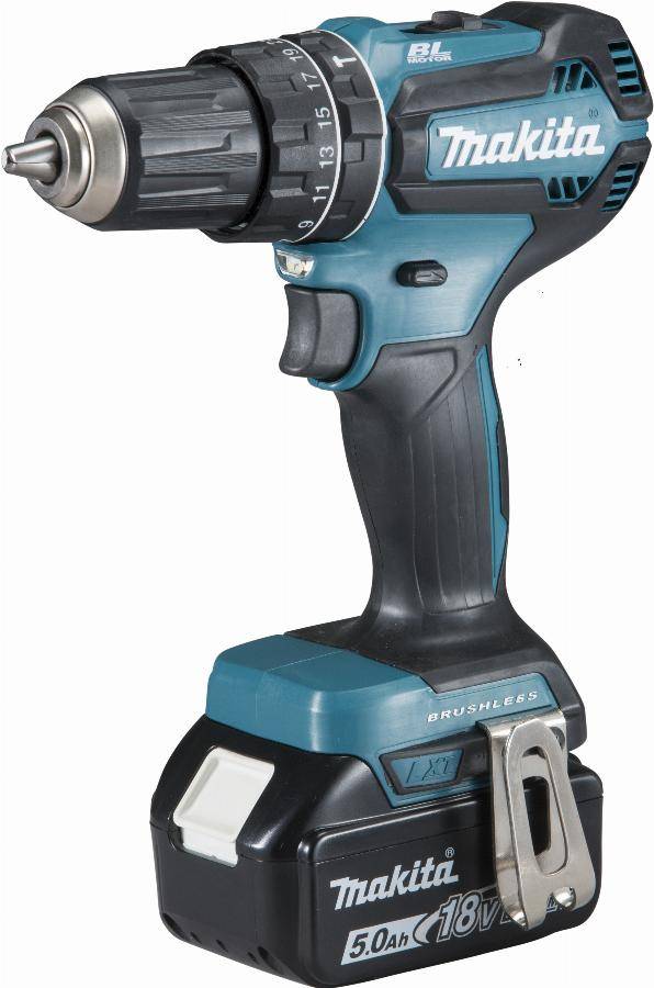 Perceuse visseuse à percussion 18 V Li-Ion 5 Ah Ø 13 mm MAKITA - 2 batteries, chargeur, coffret - DHP485RTJ - Image 1