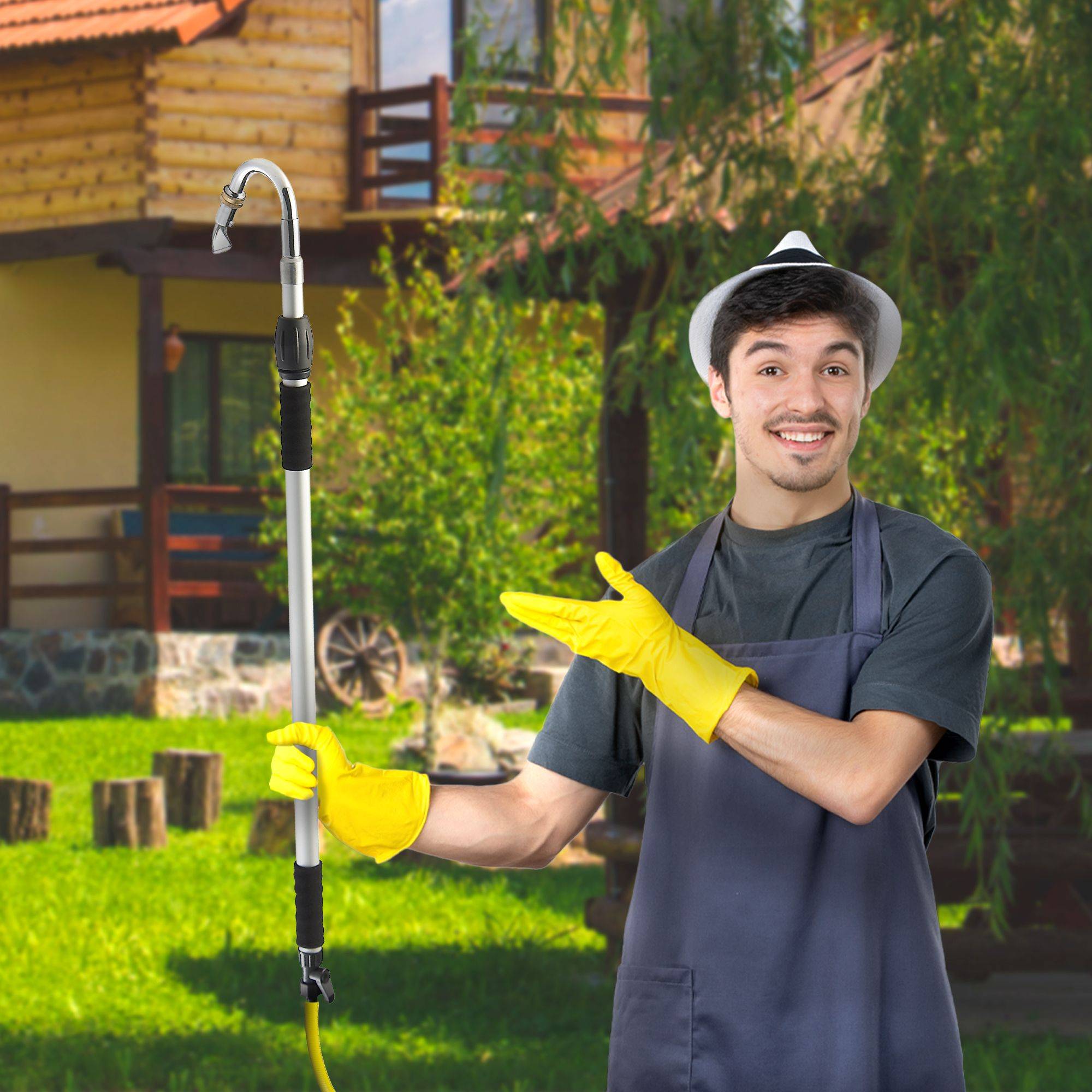 Lance de Nettoyage pour Gouttière Manche Télescopique 3,5 m Buse Coudée et Orientable - Image 2