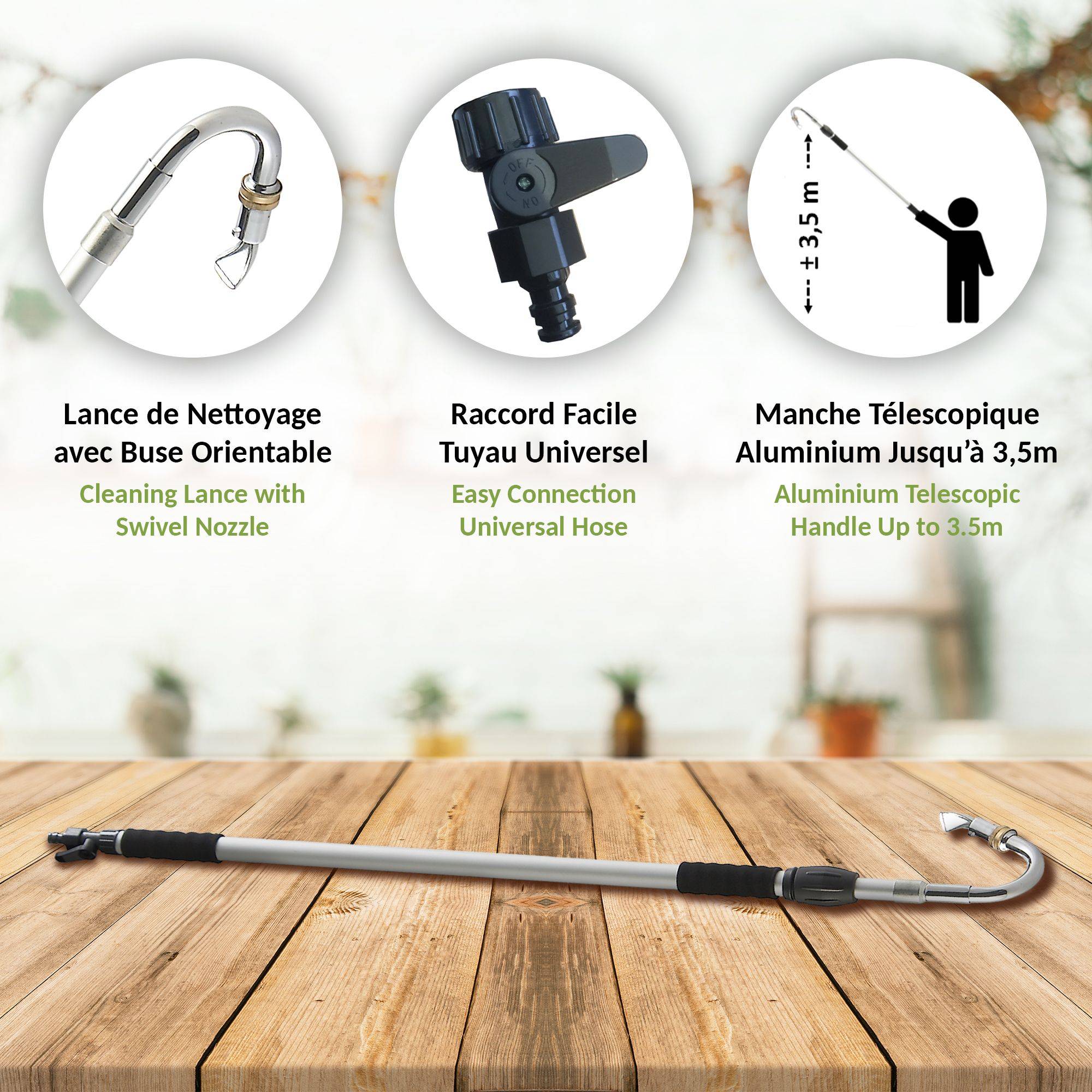 Lance de Nettoyage pour Gouttière Manche Télescopique 3,5 m Buse Coudée et Orientable - Image 5