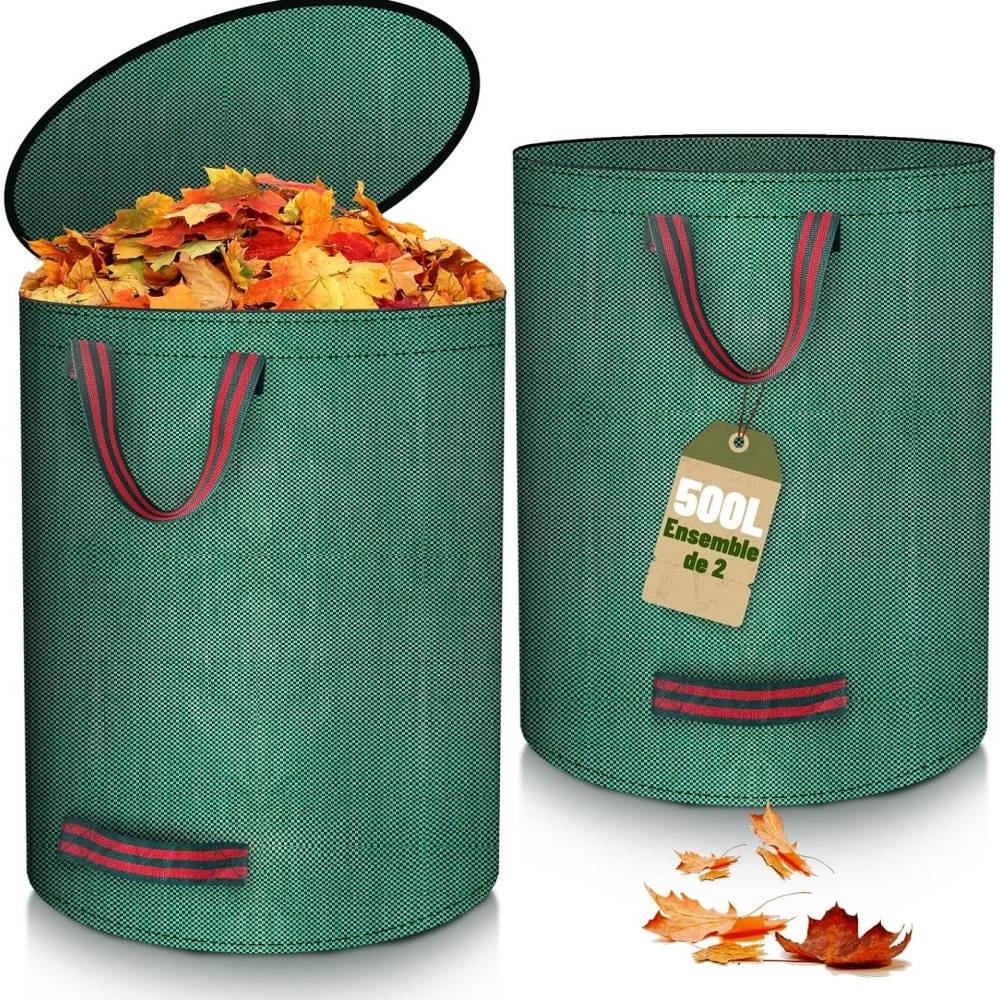 0 - Lot de 2 sacs déchets verts 500L - Imperméable et résistant - Poignées renforcées - Couvercle zip - Réutilisable - Image 1