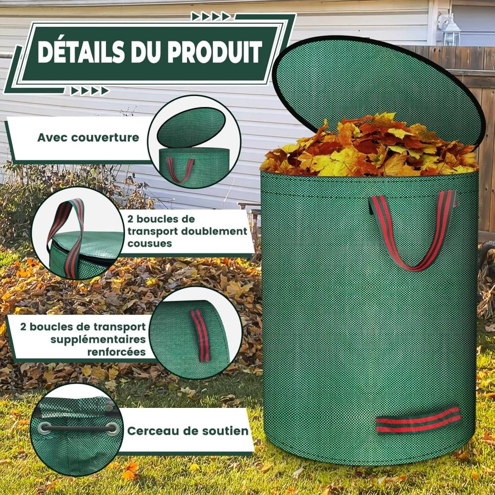 0 - Lot de 2 sacs déchets verts 500L - Imperméable et résistant - Poignées renforcées - Couvercle zip - Réutilisable - Image 2