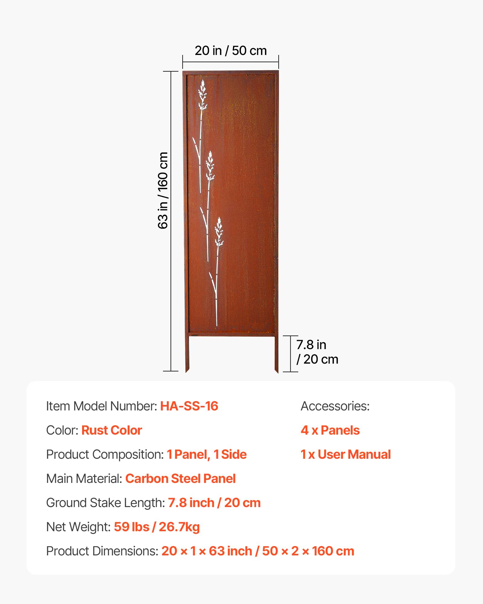 Vevor - VEVOR Panneau Brise Vue Métal Paravent Extérieur Autoportant 50x160 cm Lot de 4 - Image 7