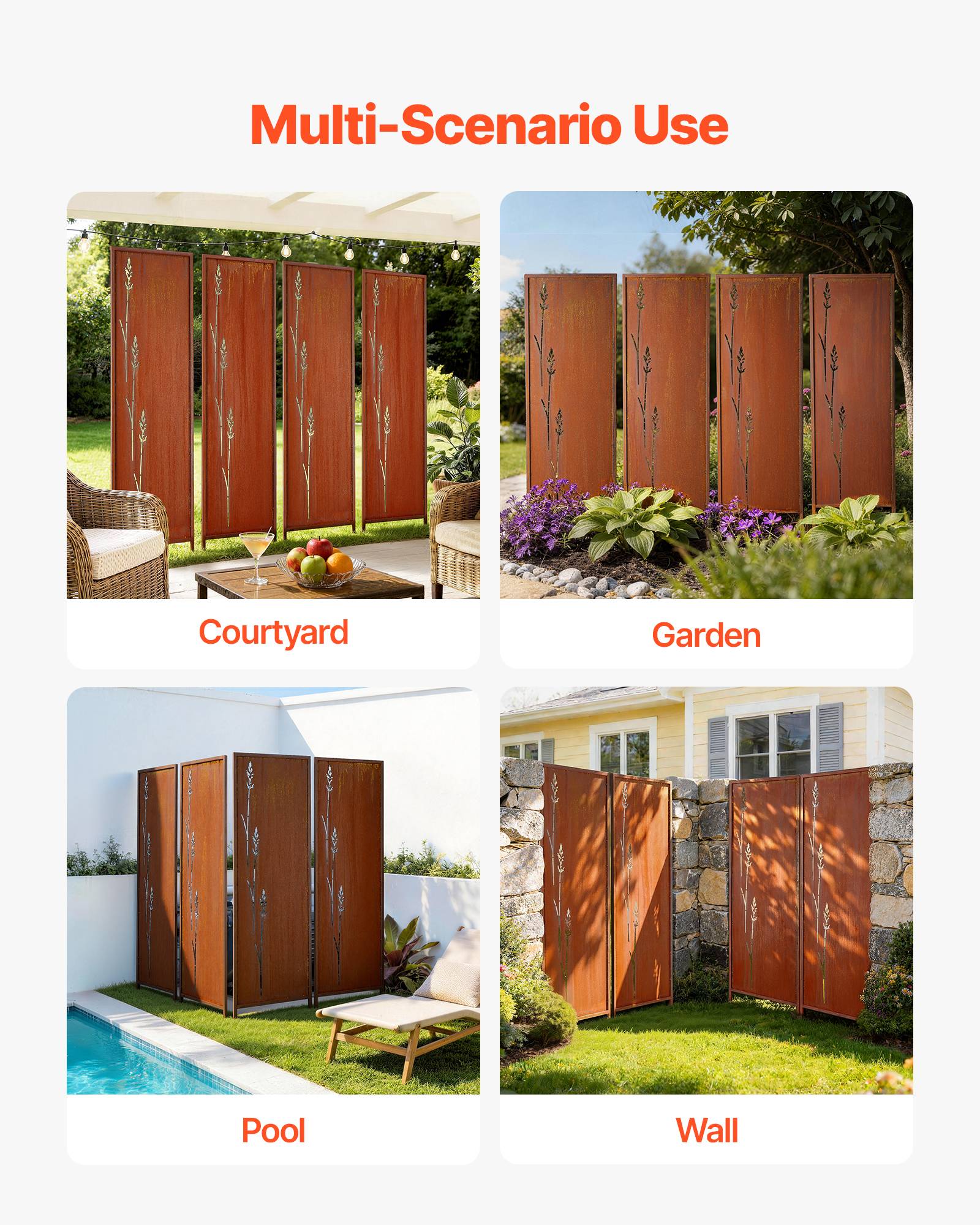 Vevor - VEVOR Panneau Brise Vue Métal Paravent Extérieur Autoportant 50x160 cm Lot de 4 - Image 6