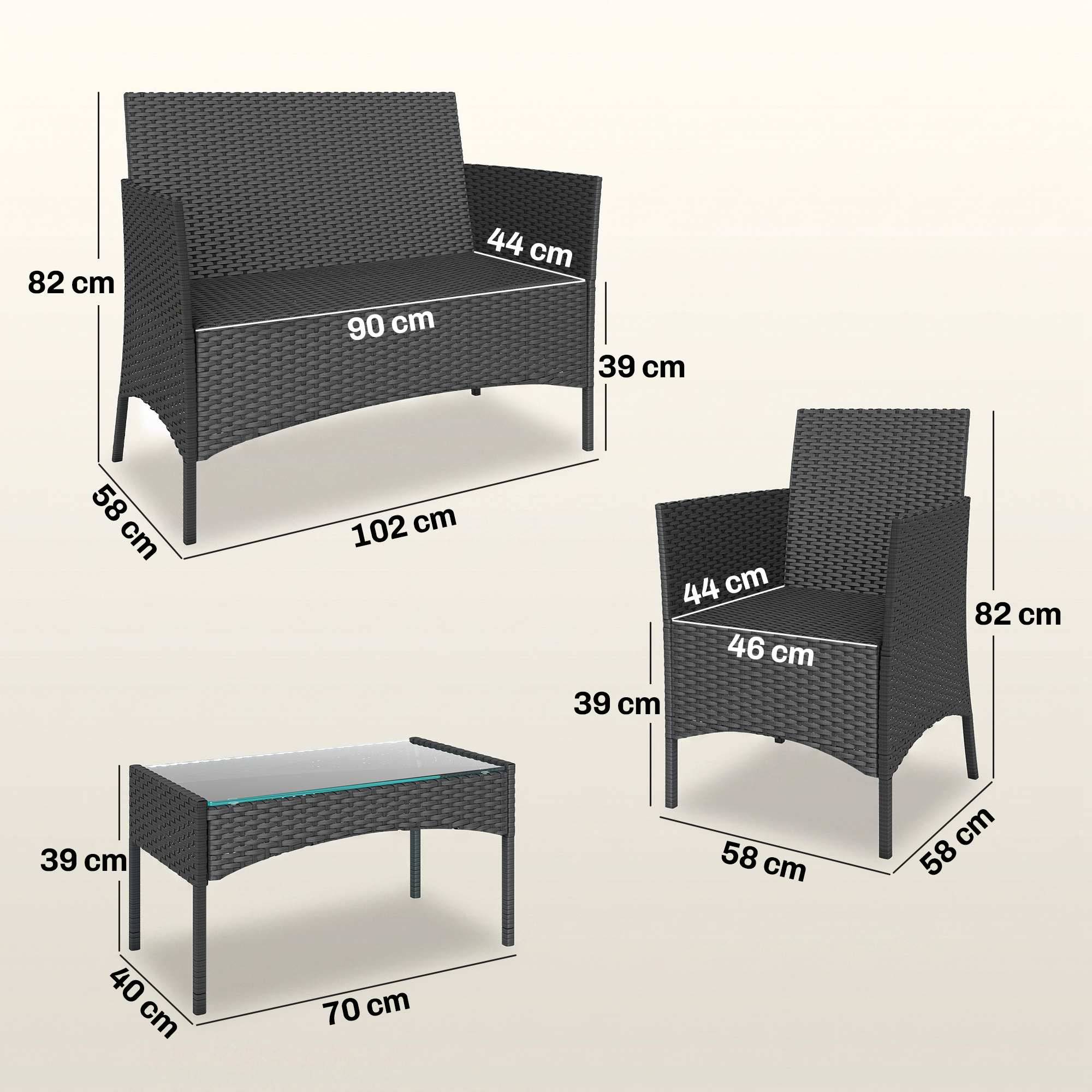 ComfortXL - Salon de jardin 4 places Résine tressée Patio & balcon Table verre trempé Gris - ComfortXL Outdoor Living - Image 5