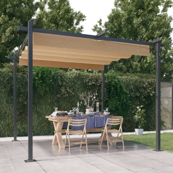 Pergola à Toit Rétractable Acier Abri de Terrasse Moderne pour Jardin Taupe 3x3 m – ComfortXL Outdoor Living - Image 1