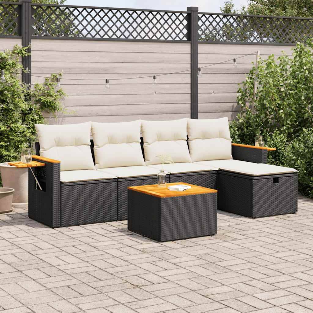 ComfortXL - Salon de Jardin Confort Poly Rotin et Bois avec Rangement Pouf et Table Basse Extérieur Noir 5 Places – ComfortXL Outdoor Living - Image 1