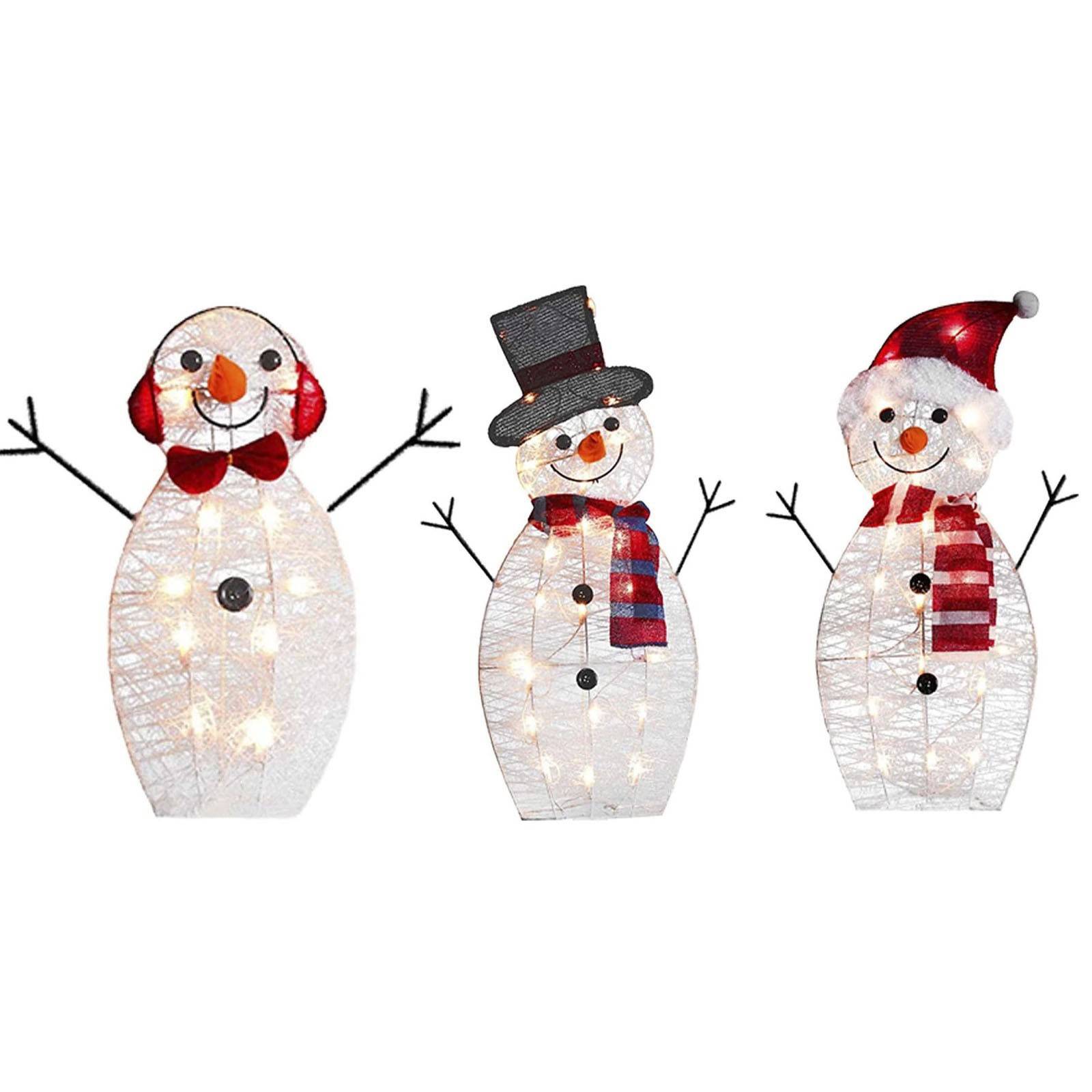 Décoration de jardin de Noël, famille de bonhommes de neige lumineux à LED, décoration de création d'ambiance de jardin à la maison, deux ensembles - Image 2