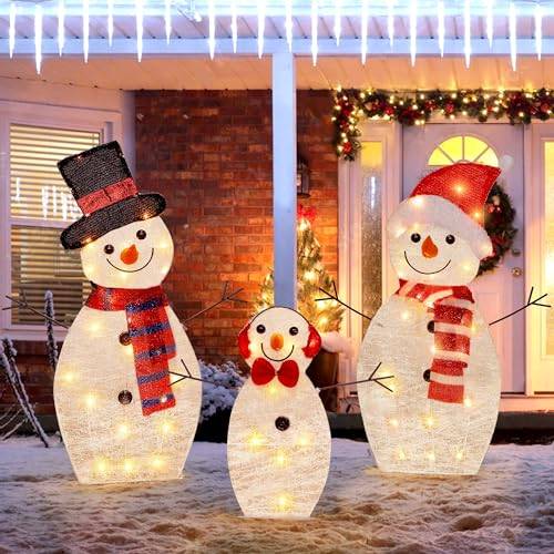 Décoration de jardin de Noël, famille de bonhommes de neige lumineux à LED, décoration de création d'ambiance de jardin à la maison, deux ensembles - Image 5