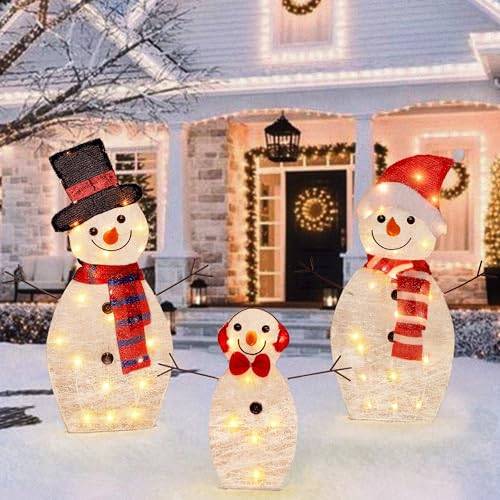 Décoration de jardin de Noël, famille de bonhommes de neige lumineux à LED, décoration de création d'ambiance de jardin à la maison, deux ensembles - Image 4