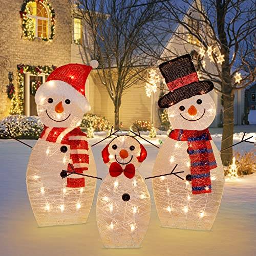Décoration de jardin de Noël, famille de bonhommes de neige lumineux à LED, décoration de création d'ambiance de jardin à la maison, deux ensembles - Image 7