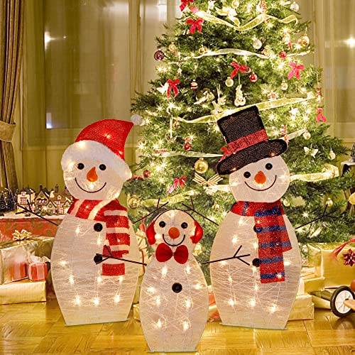 Décoration de jardin de Noël, famille de bonhommes de neige lumineux à LED, décoration de création d'ambiance de jardin à la maison, deux ensembles - Image 6