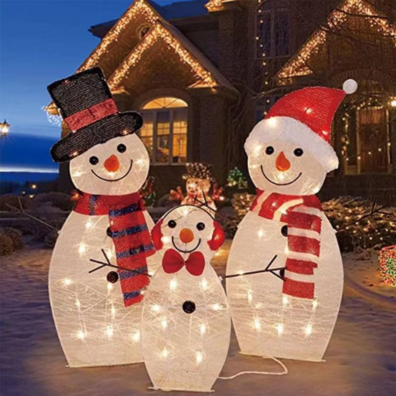 Décoration de jardin de Noël, famille de bonhommes de neige lumineux à LED, décoration de création d'ambiance de jardin à la maison, deux ensembles - Image 1