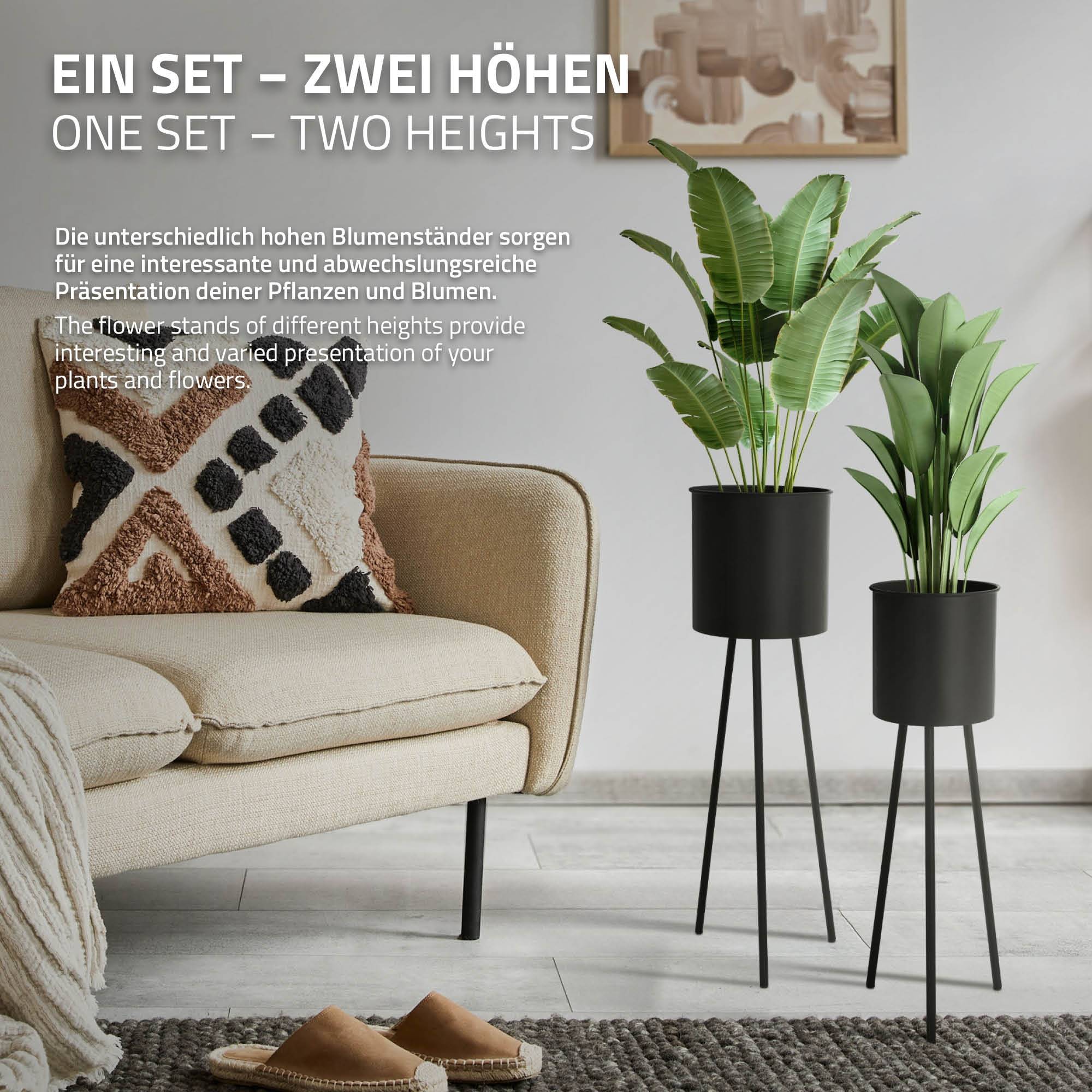 Ml-Design - 2x Support de plantes en acier noir h: 66 et 79 cm pot de fleurs haute décoratif - Image 5