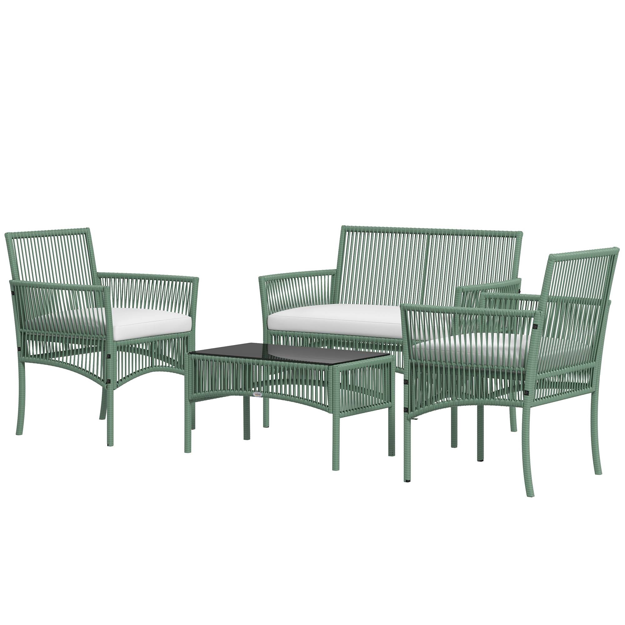Ensemble salon de jardin 4 pièces | Mobilier de jardin Vert Résine tressée 100x56x80 cm - Image 2