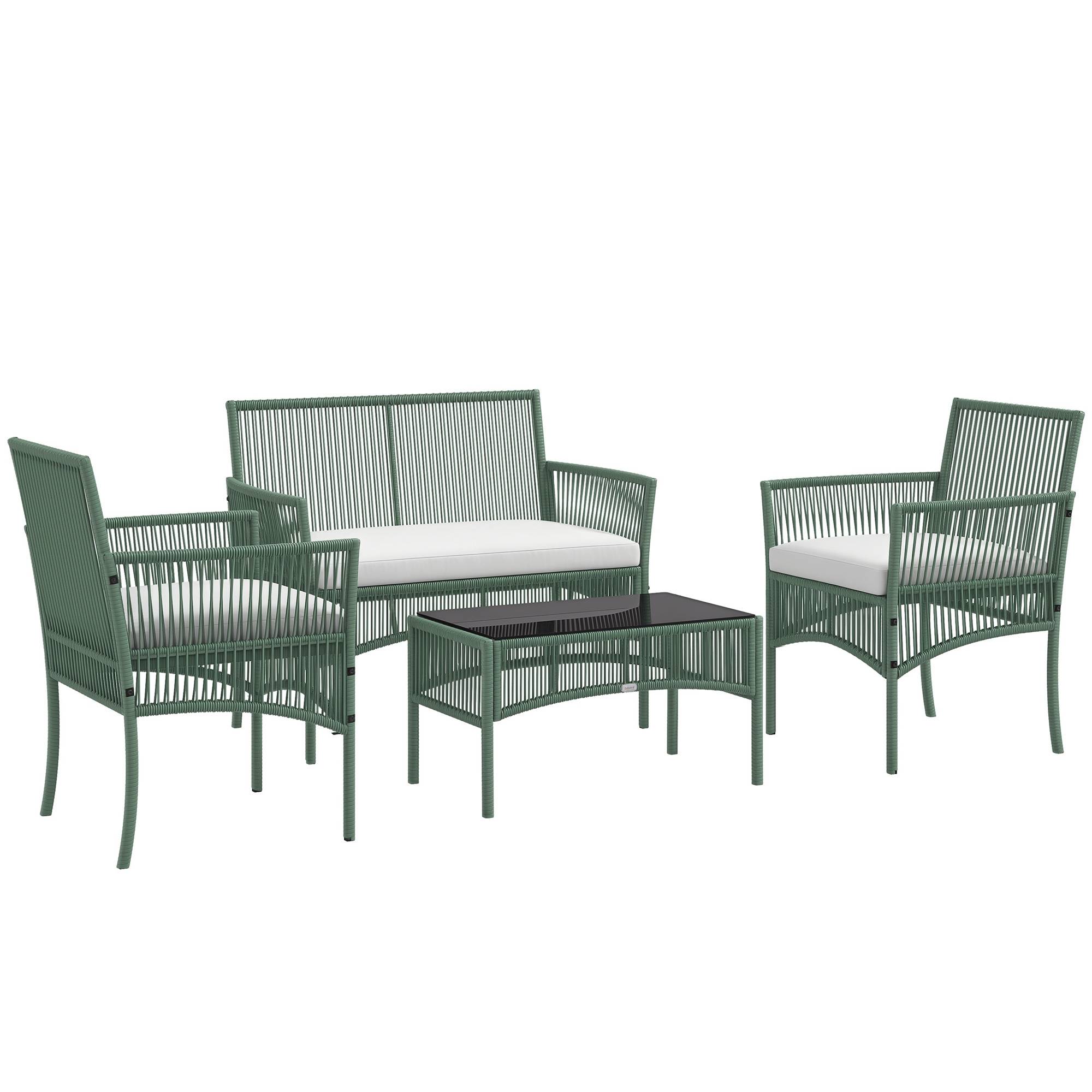 Ensemble salon de jardin 4 pièces | Mobilier de jardin Vert Résine tressée 100x56x80 cm - Image 1