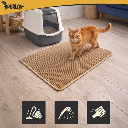 Tapis pour bac à litière Purlov 75 x 55 cm beige double couche en mousse EVA alvéolée - Image 8