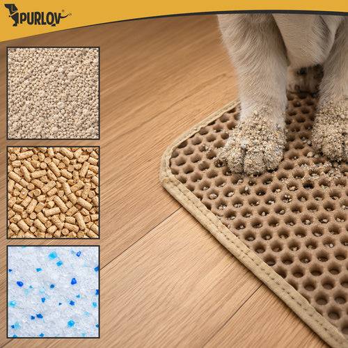 Tapis pour bac à litière Purlov 75 x 55 cm beige double couche en mousse EVA alvéolée - Image 9