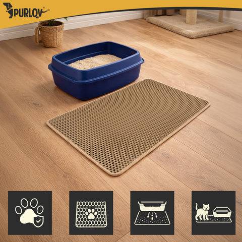 Tapis pour bac à litière Purlov 75 x 55 cm beige double couche en mousse EVA alvéolée - Image 3