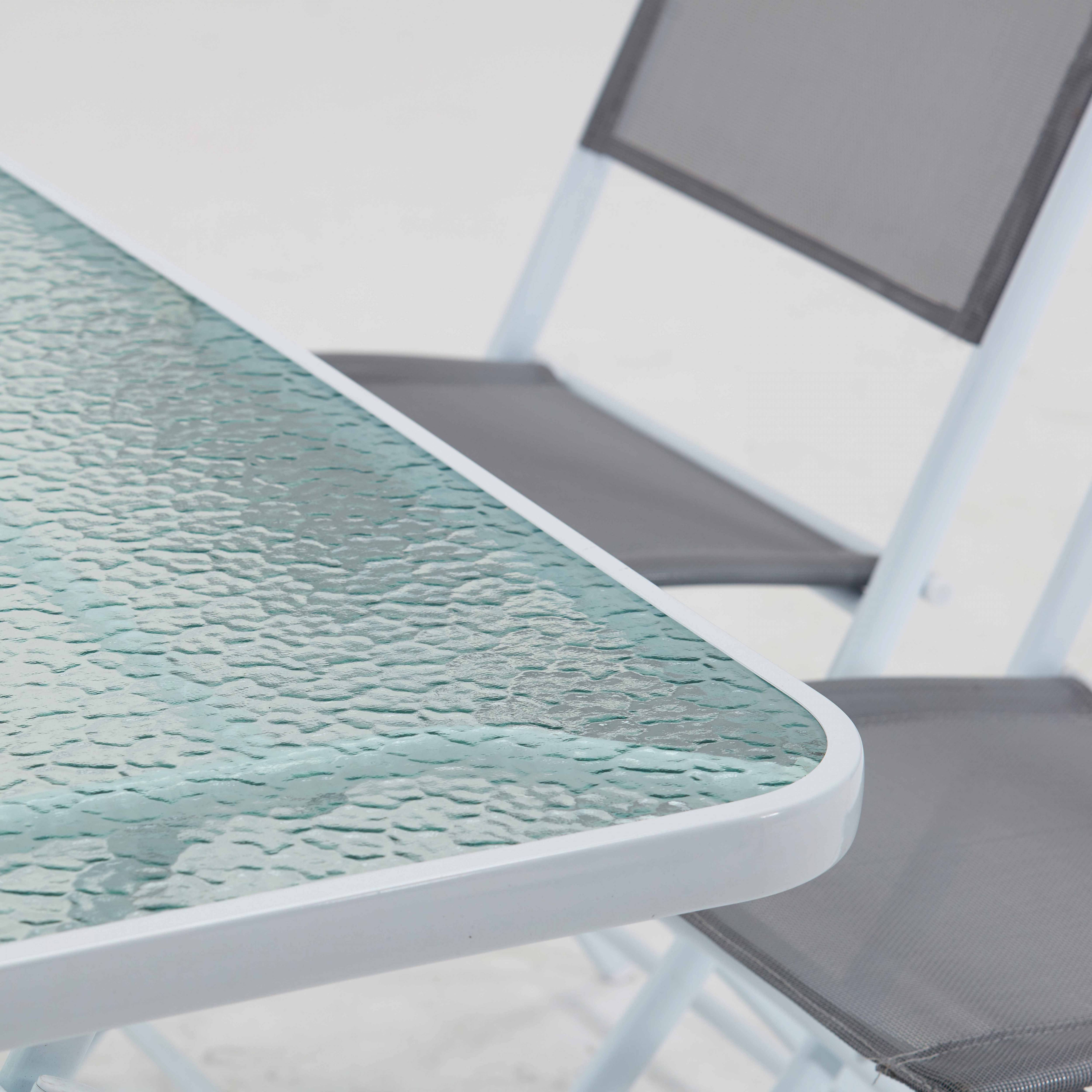 Oviala - Table de jardin et 4 chaises pliantes en acier et verre gris - Oviala - Image 6