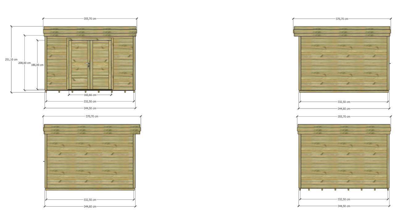 Abri Français - ABRI DE JARDIN bois  autoclave 27mm - 3,44x3,44m / 12m2 - Bac acier - Plancher bois - Image 4