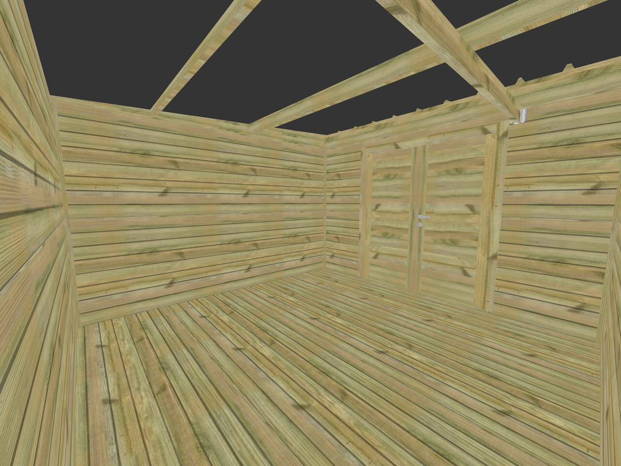 Abri Français - ABRI DE JARDIN bois  autoclave 27mm - 3,44x3,44m / 12m2 - Bac acier - Plancher bois - Image 5