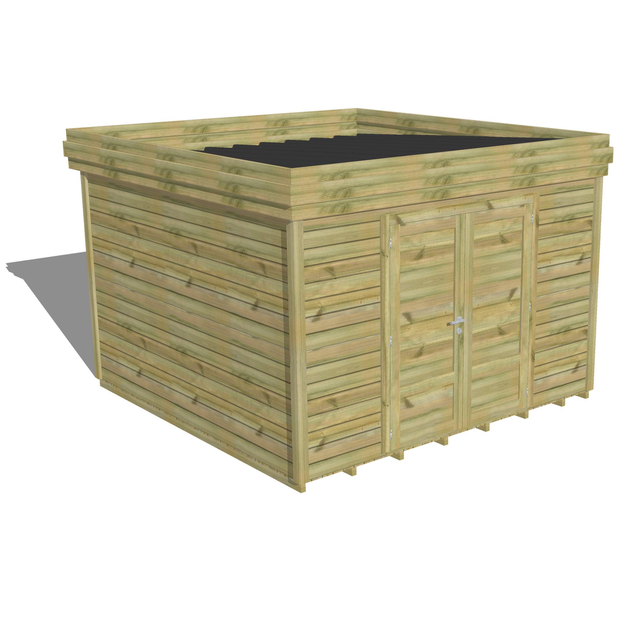 Abri Français - ABRI DE JARDIN bois  autoclave 27mm - 3,44x3,44m / 12m2 - Bac acier - Plancher bois - Image 1