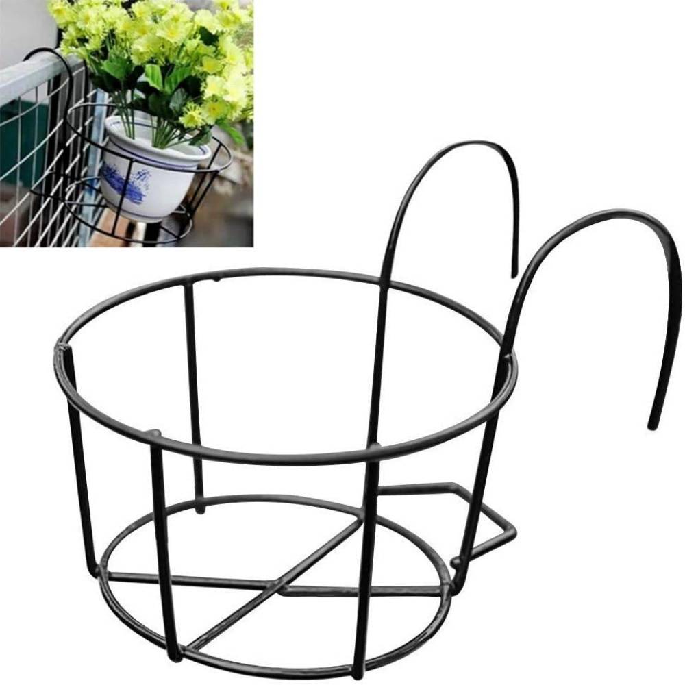 Support suspendu pour pots de fleurs - Métal robuste noir - Diamètre 25 cm - Pour balcons et garde-corps - Living123 - Image 1