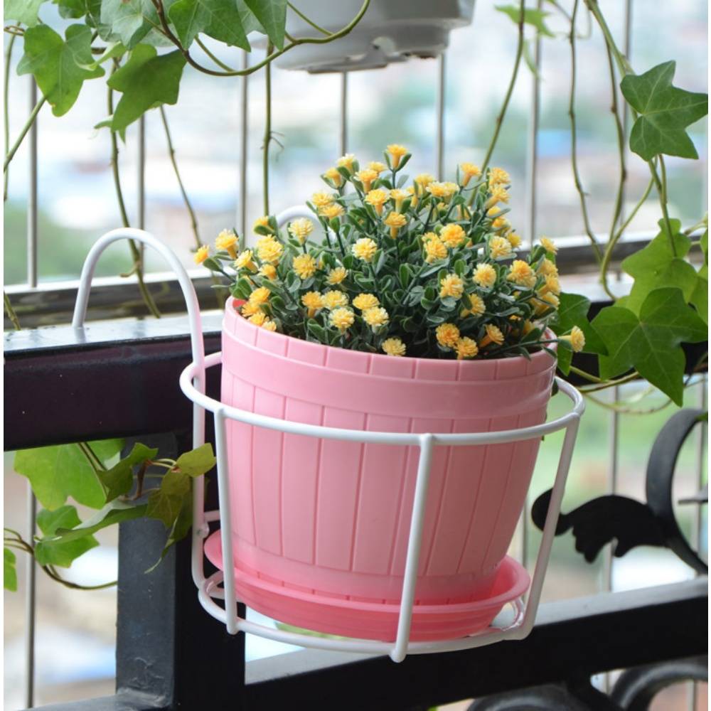 Support suspendu pour pots de fleurs - Métal robuste noir - Diamètre 25 cm - Pour balcons et garde-corps - Living123 - Image 5