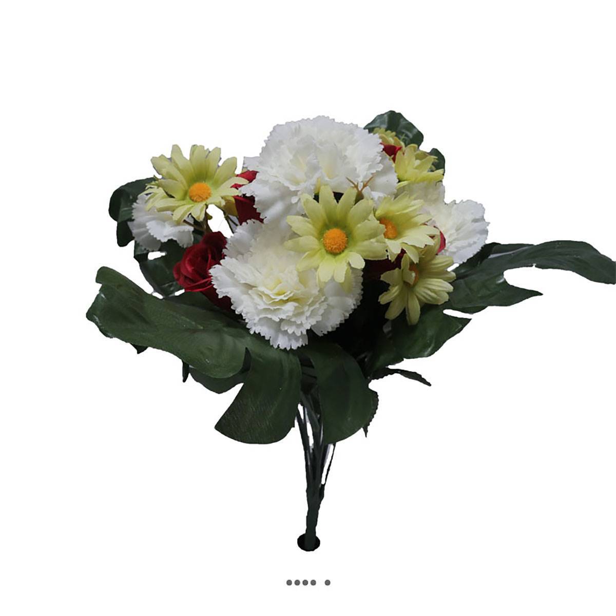 Artificielles - Bouquet de fleurs artificielles roses, oeillets et marguerites H 43 cm Rouge-blanc - couleur: Rouge-blanc - Image 1