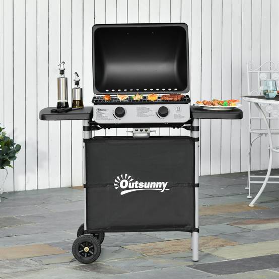 Barbecue à gaz avec couvercle, brûleurs de 5,6 kW, barbecue et roulettes, 104 x 49 x 99 cm - Image 3