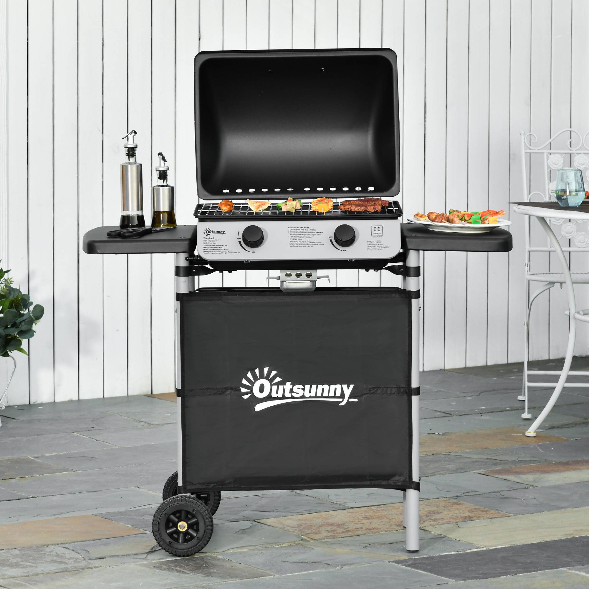 Barbecue à gaz avec couvercle, brûleurs de 5,6 kW, barbecue et roulettes, 104 x 49 x 99 cm - Image 3