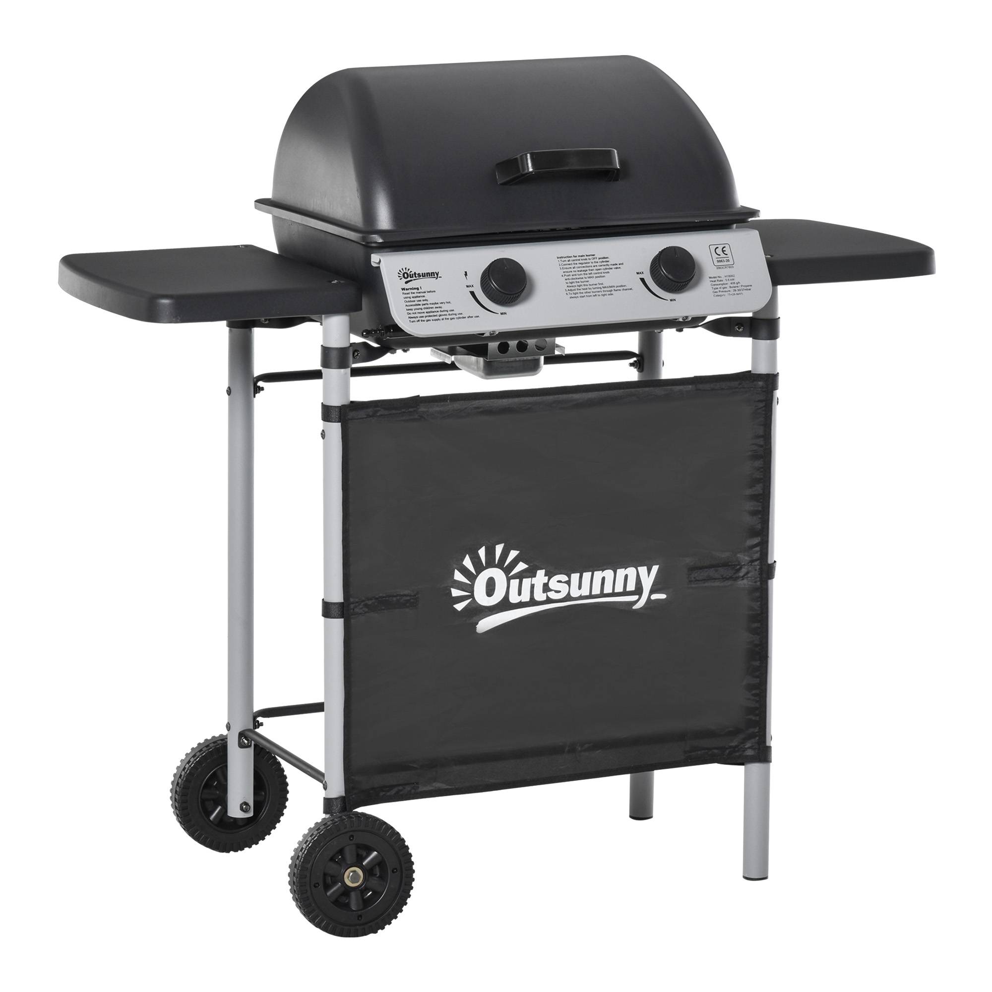 Barbecue à gaz avec couvercle, brûleurs de 5,6 kW, barbecue et roulettes, 104 x 49 x 99 cm - Image 1