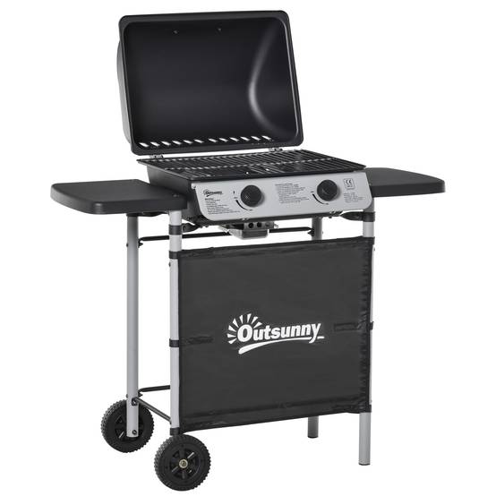 Barbecue à gaz avec couvercle, brûleurs de 5,6 kW, barbecue et roulettes, 104 x 49 x 99 cm - Image 2