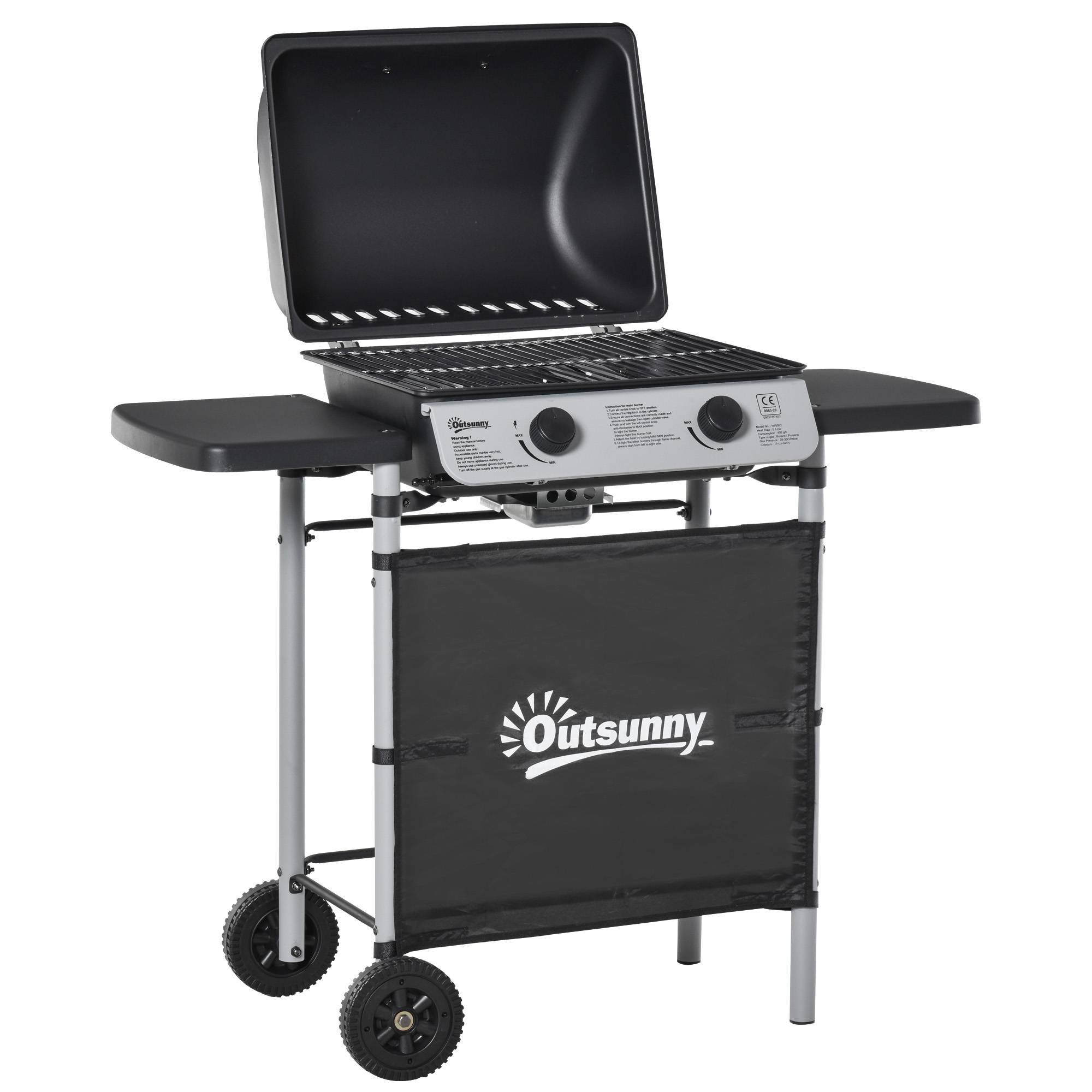 Barbecue à gaz avec couvercle, brûleurs de 5,6 kW, barbecue et roulettes, 104 x 49 x 99 cm - Image 2