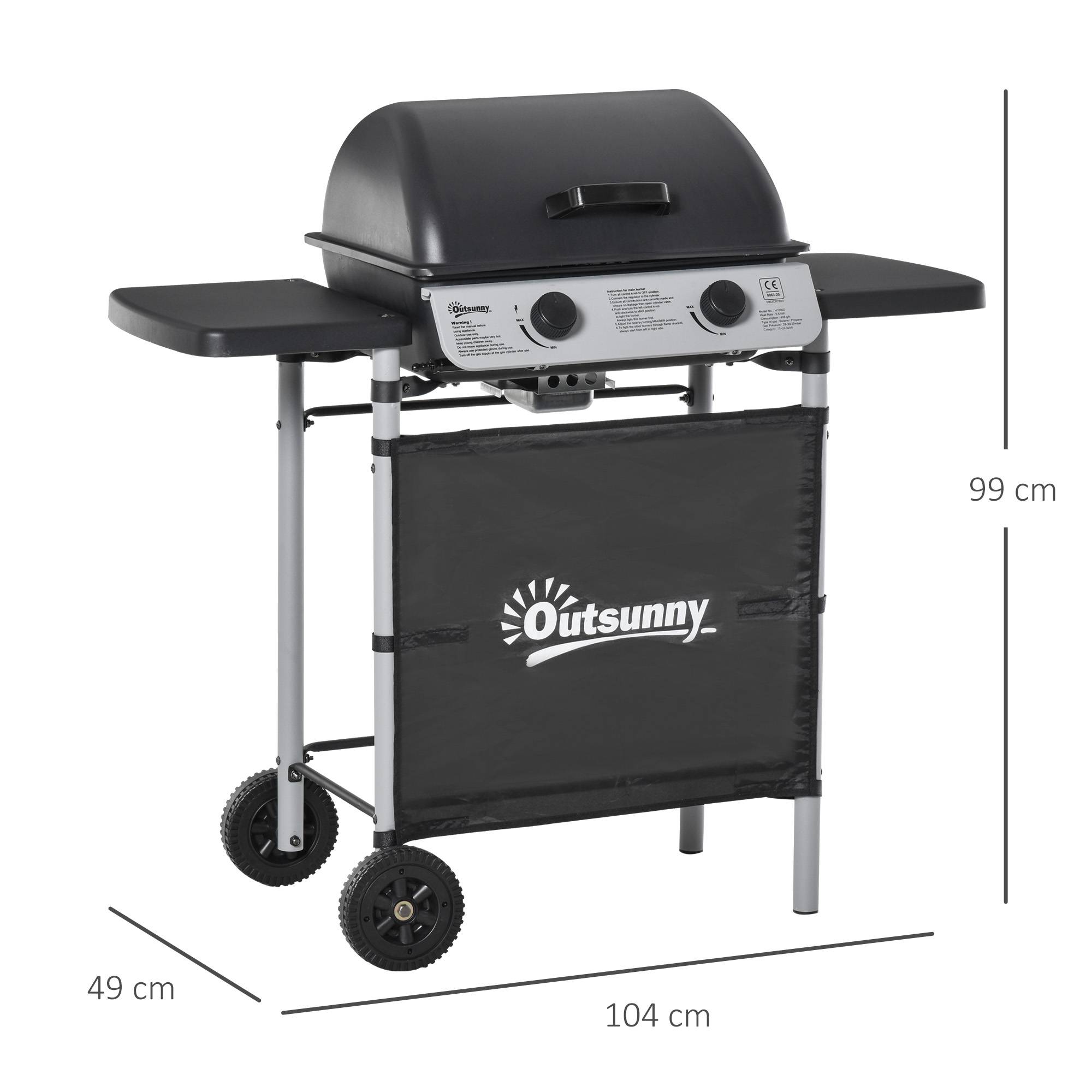 Barbecue à gaz avec couvercle, brûleurs de 5,6 kW, barbecue et roulettes, 104 x 49 x 99 cm - Image 5