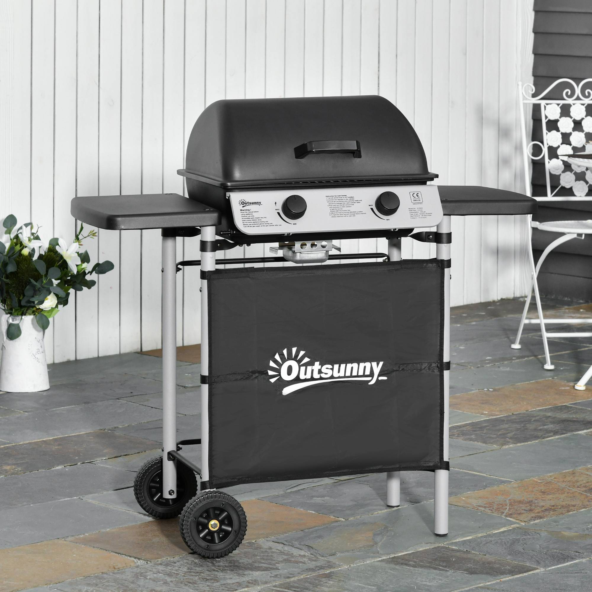 Barbecue à gaz avec couvercle, brûleurs de 5,6 kW, barbecue et roulettes, 104 x 49 x 99 cm - Image 4