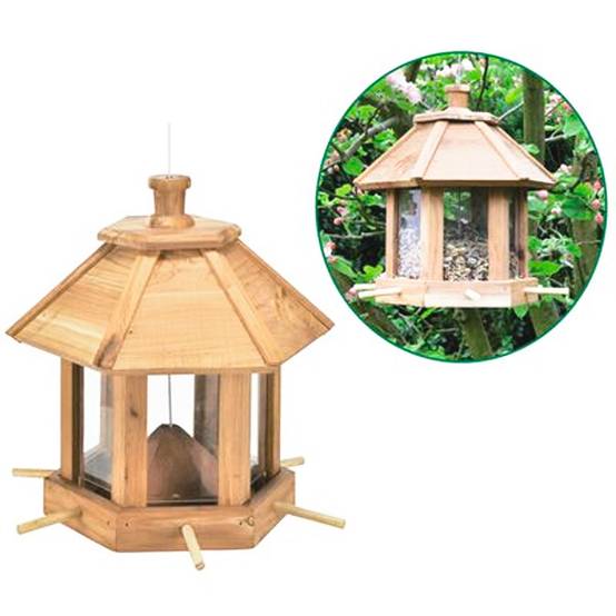 Mangeoire Oiseaux Bois Cèdre FISHTEC 6 Emplacements Toit Amovible Jardin Balcon - Image 8