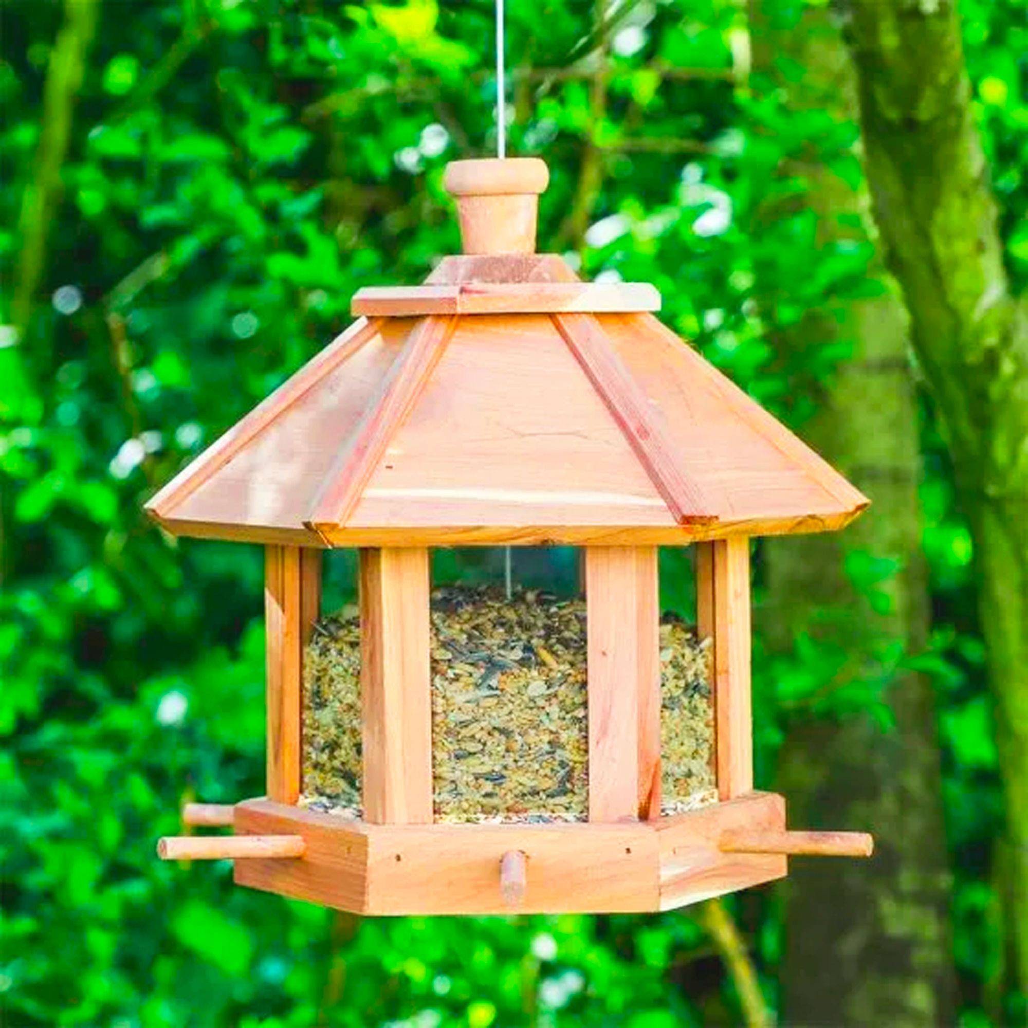 Mangeoire Oiseaux Bois Cèdre FISHTEC 6 Emplacements Toit Amovible Jardin Balcon - Image 7