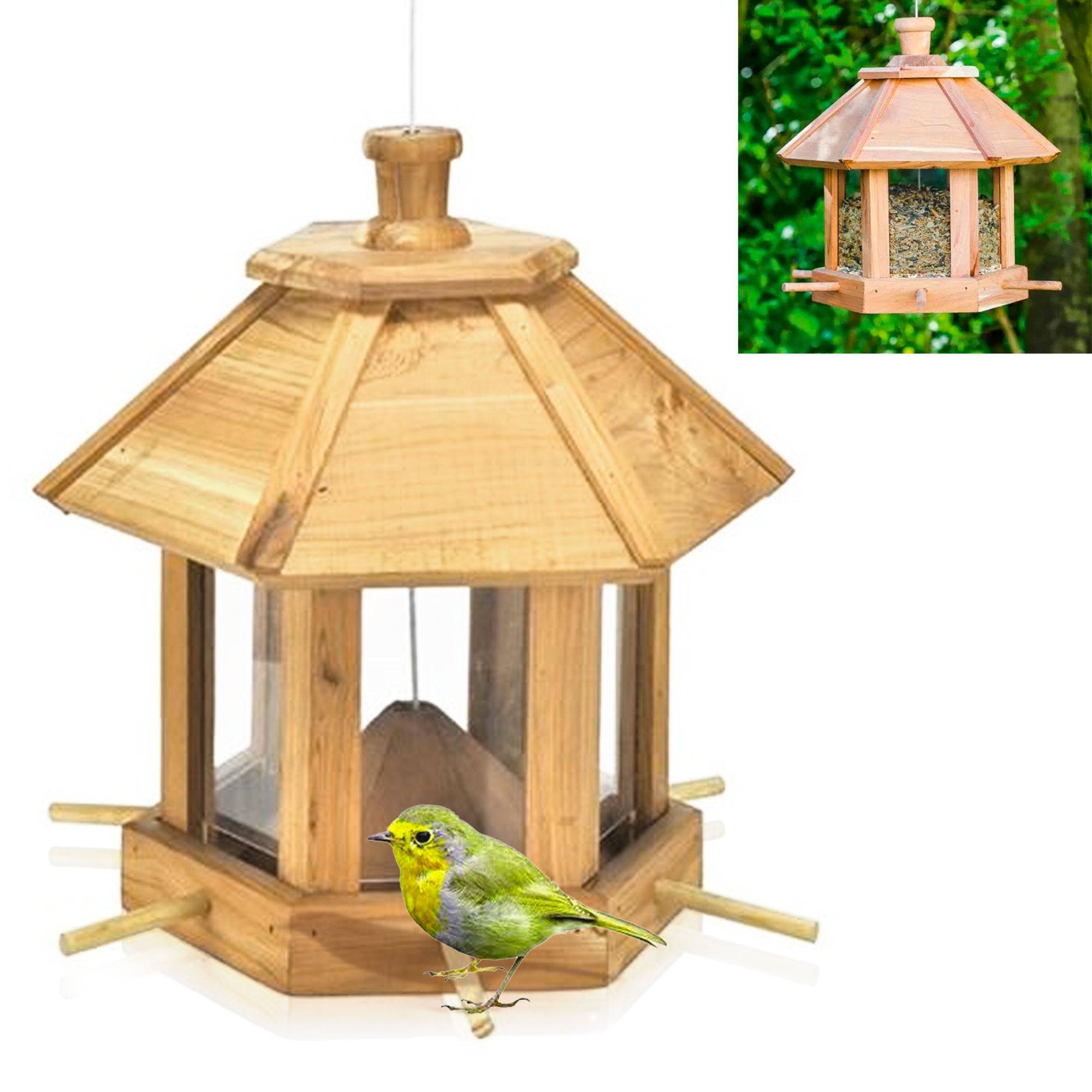 Mangeoire Oiseaux Bois Cèdre FISHTEC 6 Emplacements Toit Amovible Jardin Balcon - Image 1