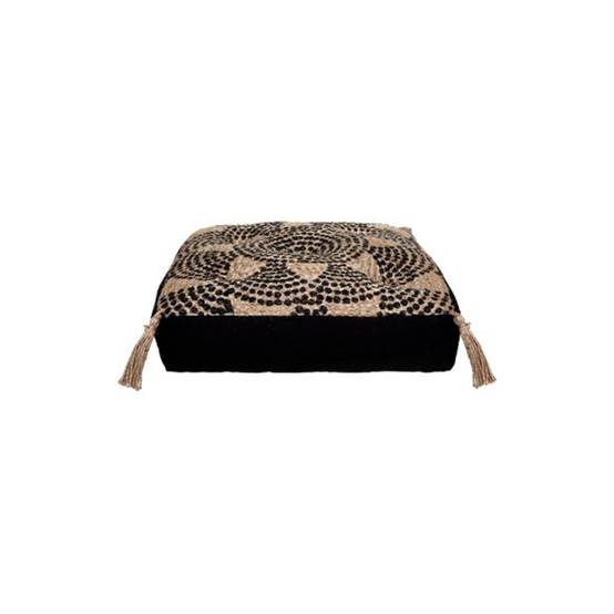 Coussin de Sol Jute "Mandala" 38x38cm Noir - Image 1