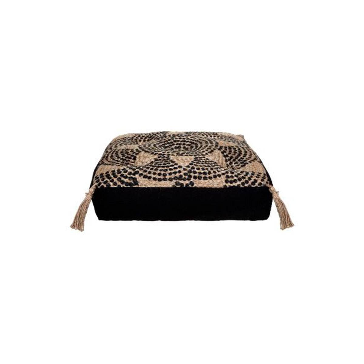 Coussin de Sol Jute "Mandala" 38x38cm Noir - Image 1