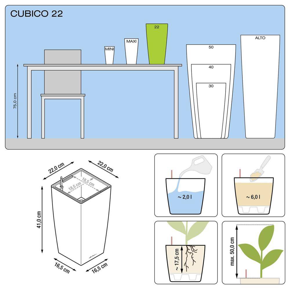 Lechuza - Cubico Premium 22 - kit complet, taupe brillant 41 cm Lechuza - Image 2